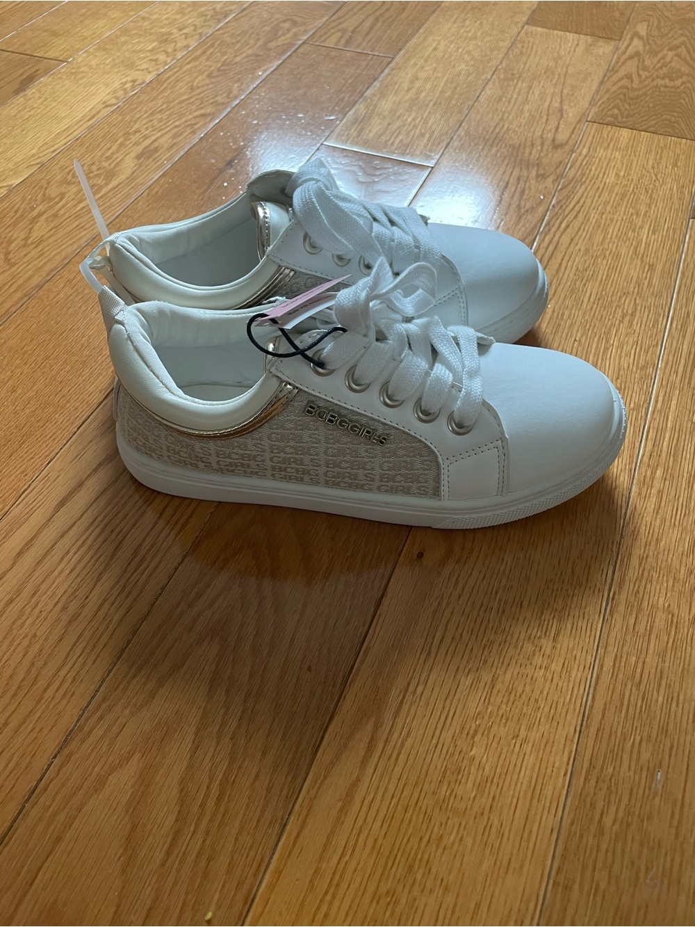 Nwt BCBG Kids' White and goldFashion Sneakers size 1M